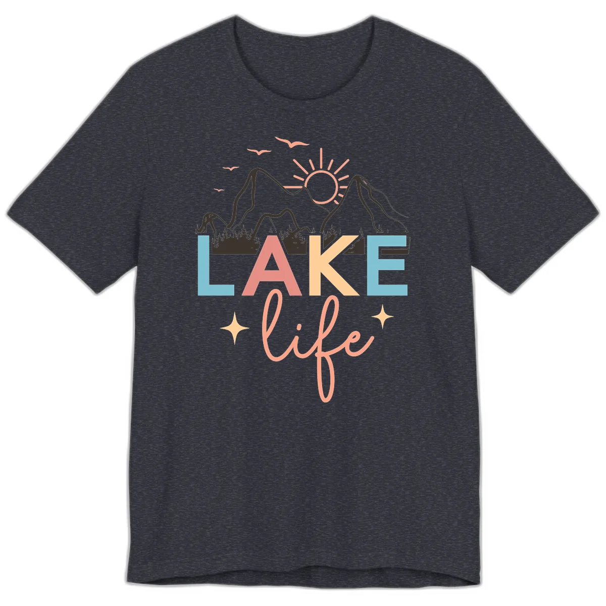 Mountain Lake Life Typography Premium T-Shirt in Heather Navy